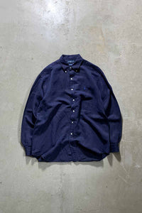 90'S L/S B.D SILK LINEN BLAKE SHIRT / NAVY [SIZE: L USED]