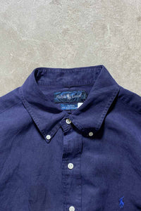 90'S L/S B.D SILK LINEN BLAKE SHIRT / NAVY [SIZE: L USED]