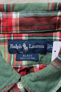 90'S L/S B.D COTTON FLANNEL CHECK BLAKE SHIRT / GREEN / RED [SIZE: L USED]