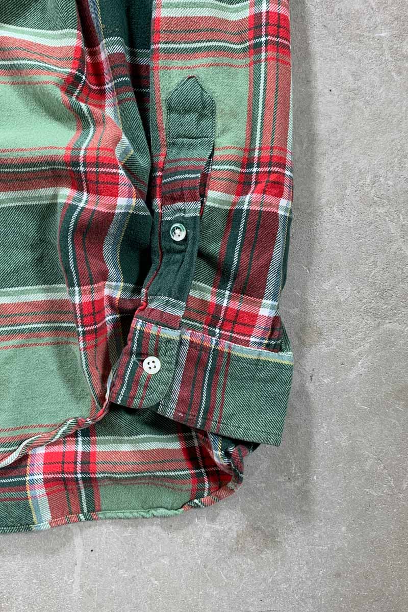 90'S L/S B.D COTTON FLANNEL CHECK BLAKE SHIRT / GREEN / RED [SIZE: L USED]
