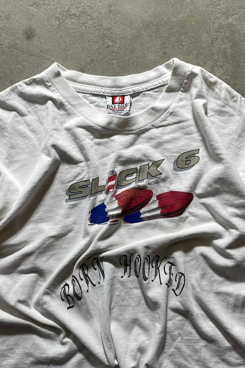 MADE IN USA 90'S SLICK 6 T-SHIRT / WHITE [SIZE: XL USED]