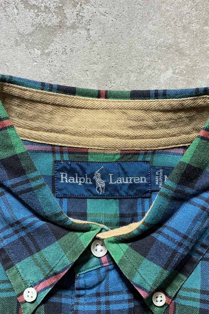 90'S L/S B.D CHECK SHIRT / GREEN / BLUE [SIZE: M USED]