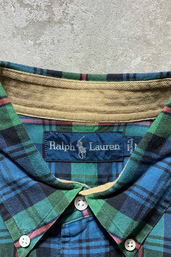 90'S L/S B.D CHECK SHIRT / GREEN / BLUE [SIZE: M USED]