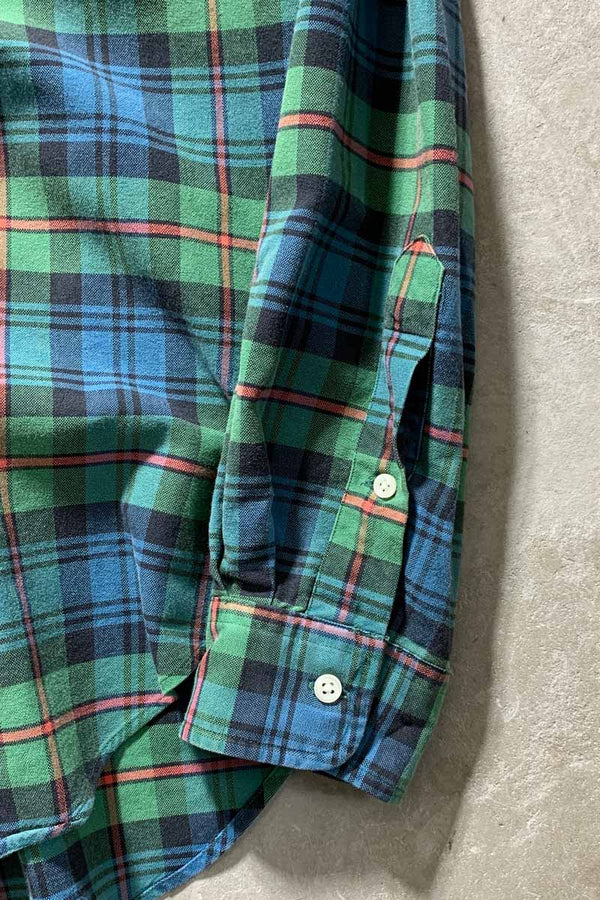 90'S L/S B.D CHECK SHIRT / GREEN / BLUE [SIZE: M USED]