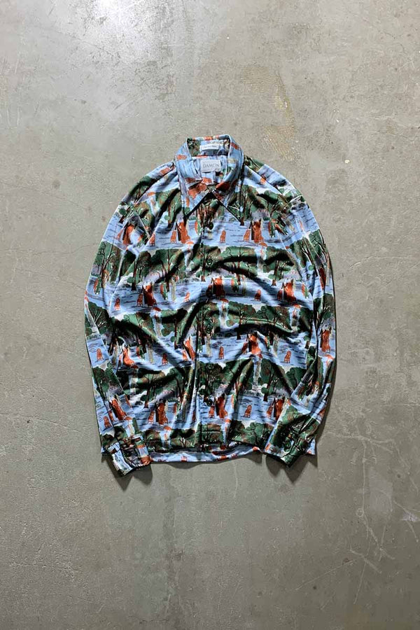 70'S L/S NYLON DESIGN SHIRT / BLUE [SIZE: L USED]