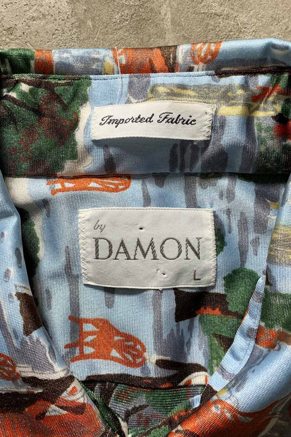 70'S L/S NYLON DESIGN SHIRT / BLUE [SIZE: L USED]