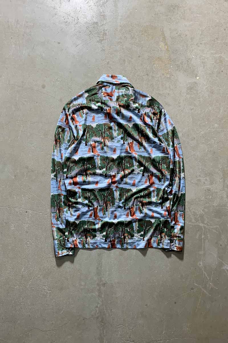 70'S L/S NYLON DESIGN SHIRT / BLUE [SIZE: L USED]