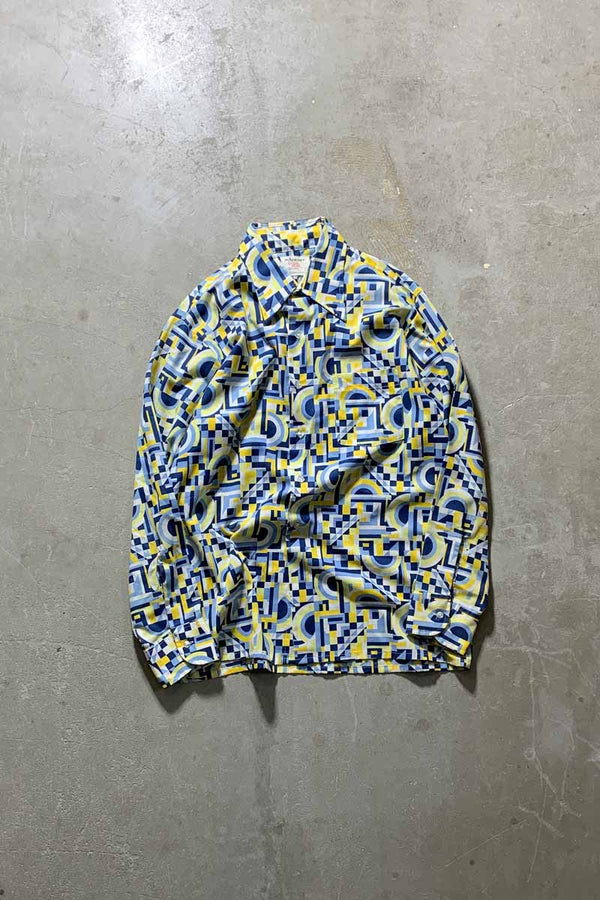 70's L/S DESIGN SHIRT / BLUE / YELLOW [SIZE: L USED]