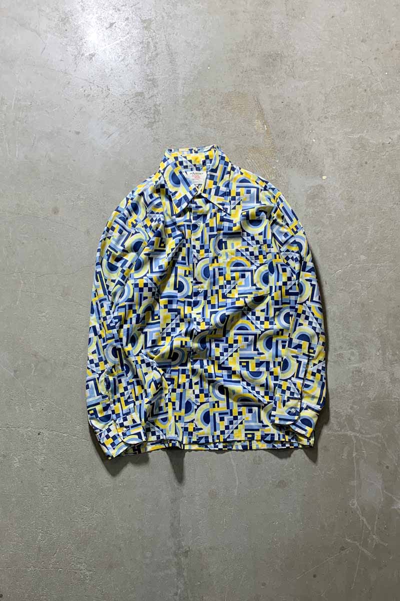 70'S L/S DESIGN SHIRT / BLUE / YELLOW [SIZE: L USED]