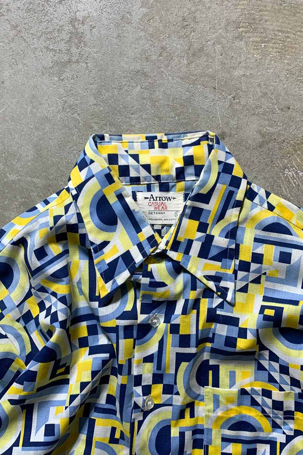 70's L/S DESIGN SHIRT / BLUE / YELLOW [SIZE: L USED]