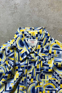 70'S L/S DESIGN SHIRT / BLUE / YELLOW [SIZE: L USED]