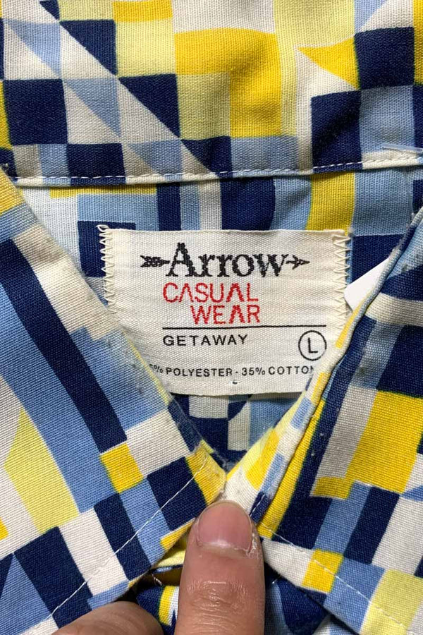 70's L/S DESIGN SHIRT / BLUE / YELLOW [SIZE: L USED]
