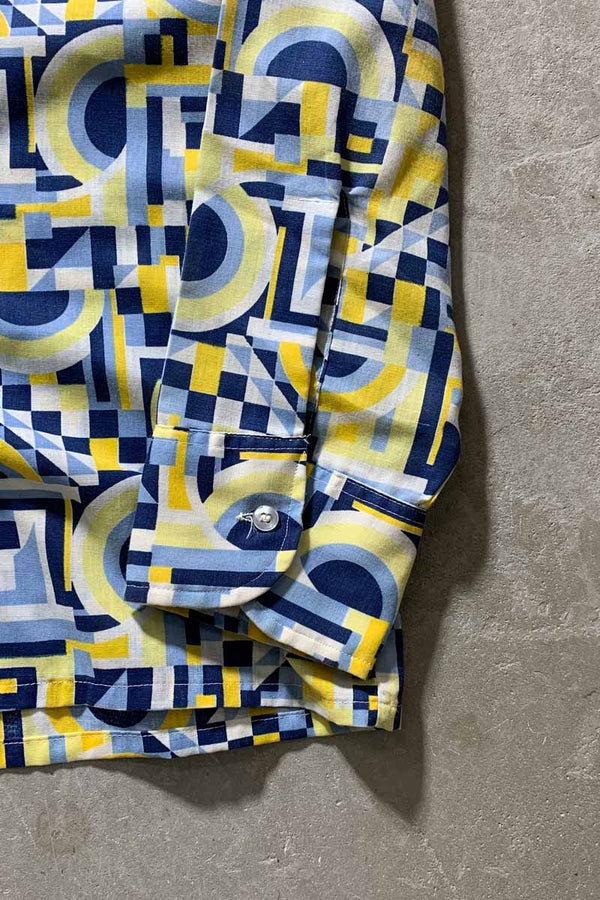 70's L/S DESIGN SHIRT / BLUE / YELLOW [SIZE: L USED]