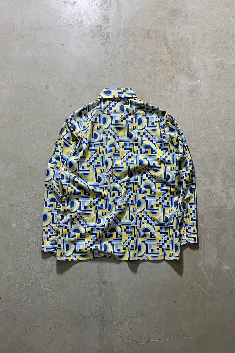 70's L/S DESIGN SHIRT / BLUE / YELLOW [SIZE: L USED]