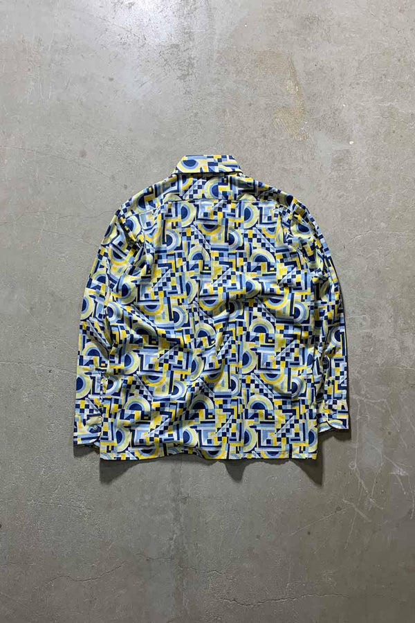 70's L/S DESIGN SHIRT / BLUE / YELLOW [SIZE: L USED]