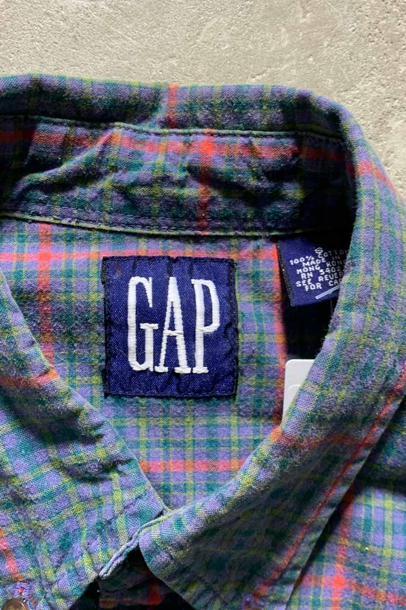 90'S L/S B.D COTTON CHECK SHIRT / PURPLE [SIZE: S USED]