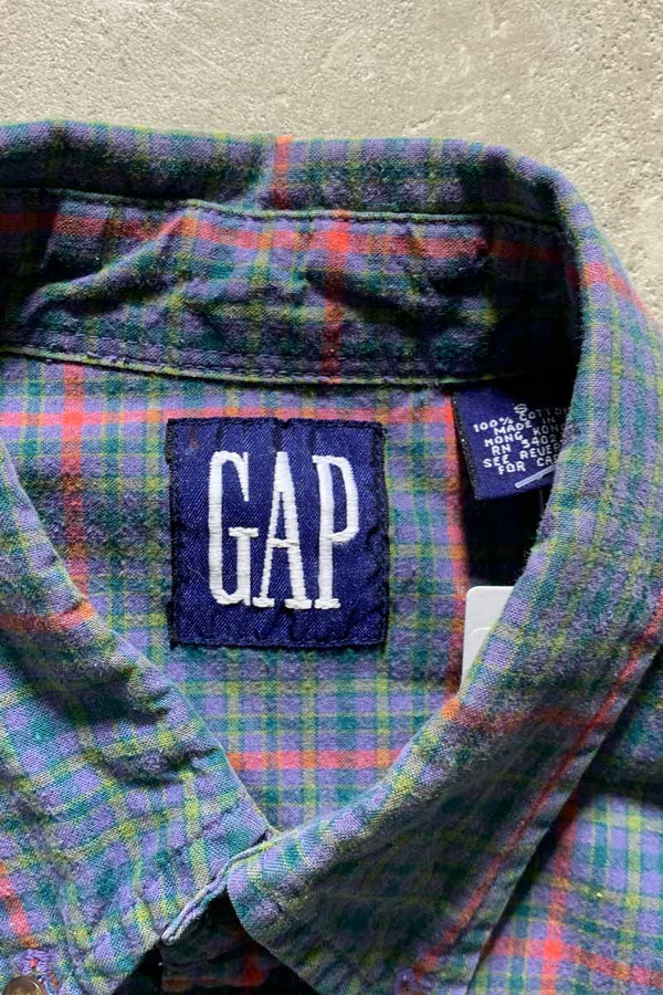 90'S L/S B.D COTTON CHECK SHIRT / PURPLE [SIZE: S USED]