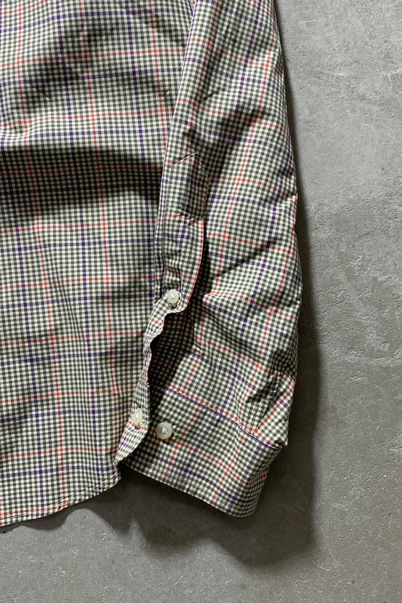 90'S LONG-SLEEVE BUTTON-DOWN COTTON GINGHAM CHECK CLASSIC FIT SHIRT / OLIVE [SIZE: XL USED]