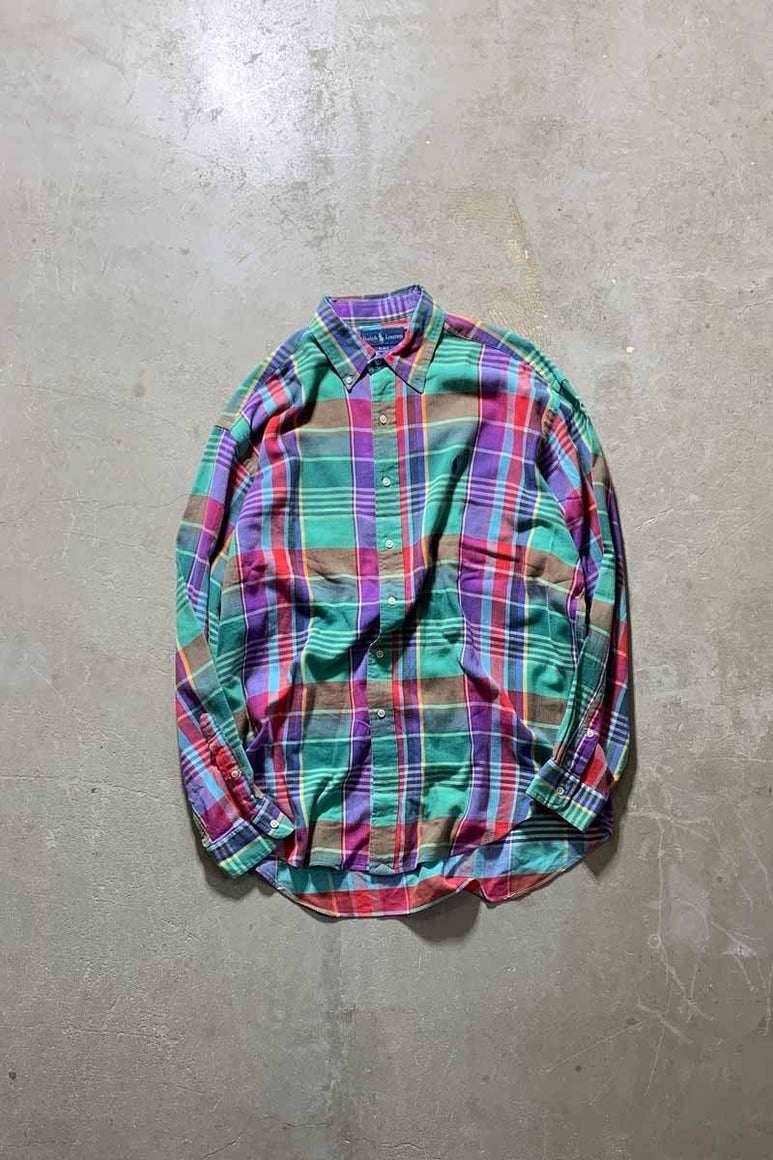 90'S L/S B.D COTTON CHECK BLAKE SHIRT / MULTI [SIZE: L USED]