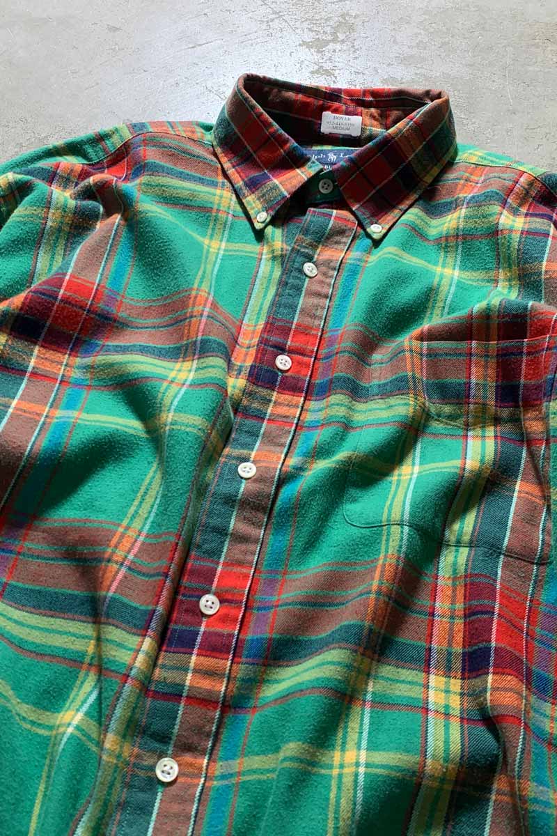 90'S L/S B.D COTTON FLANNEL CHECK BLAKE SHIRT / GREEN / RED [SIZE: L USED]