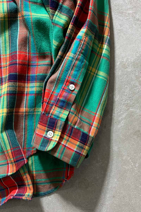 90'S L/S B.D COTTON FLANNEL CHECK BLAKE SHIRT / GREEN / RED [SIZE: L USED]