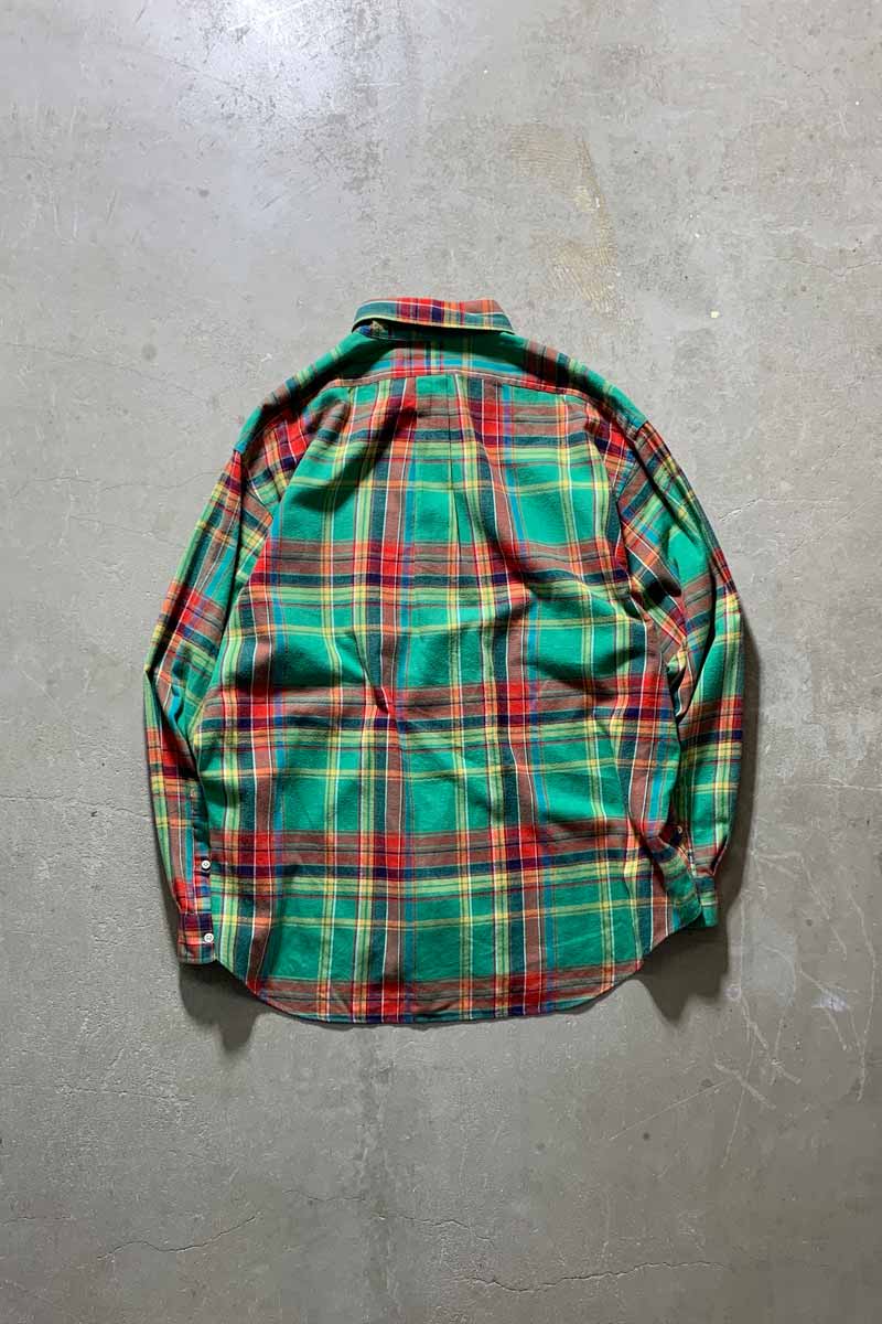 90'S L/S B.D COTTON FLANNEL CHECK BLAKE SHIRT / GREEN / RED [SIZE: L USED]