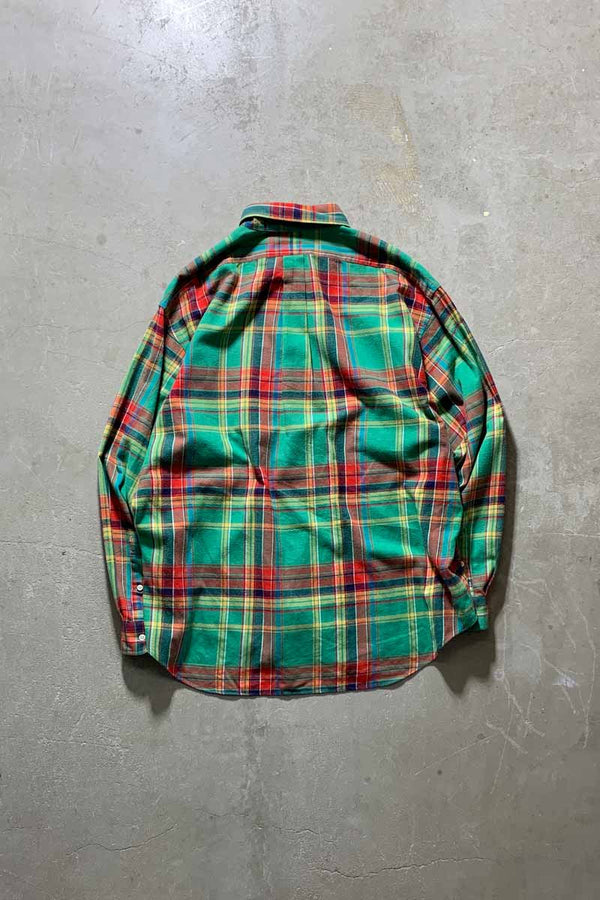 90'S L/S B.D COTTON FLANNEL CHECK BLAKE SHIRT / GREEN / RED [SIZE: L USED]