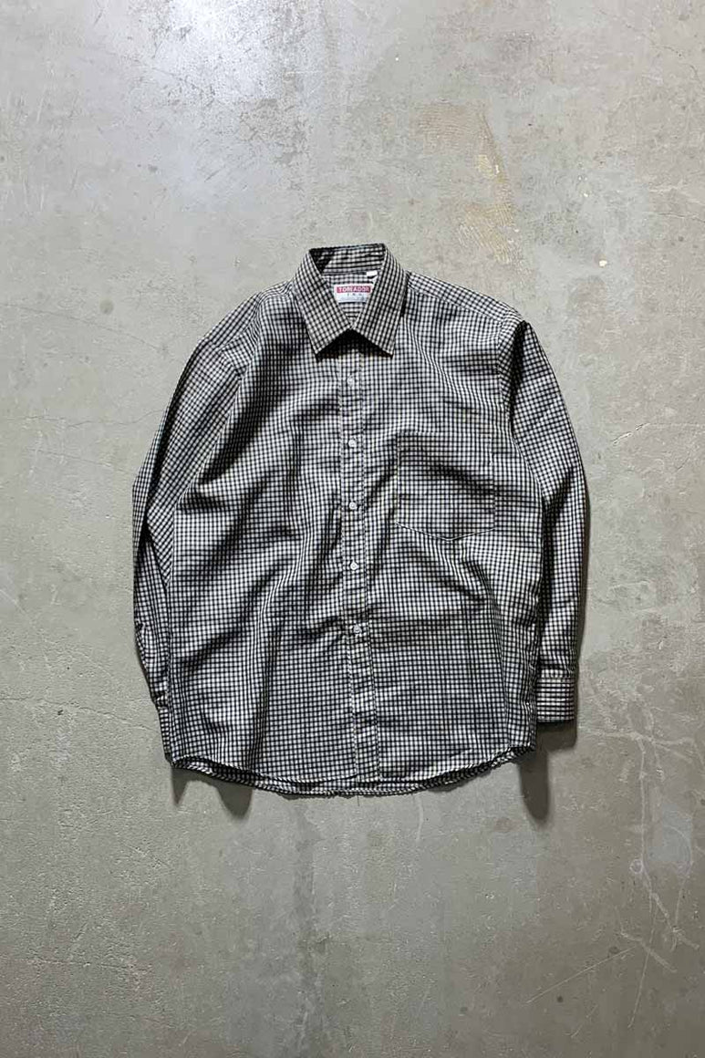 90'S L/S NYLON CHECK SHIRT / NAVY / YELLOW [SIZE: M USED]