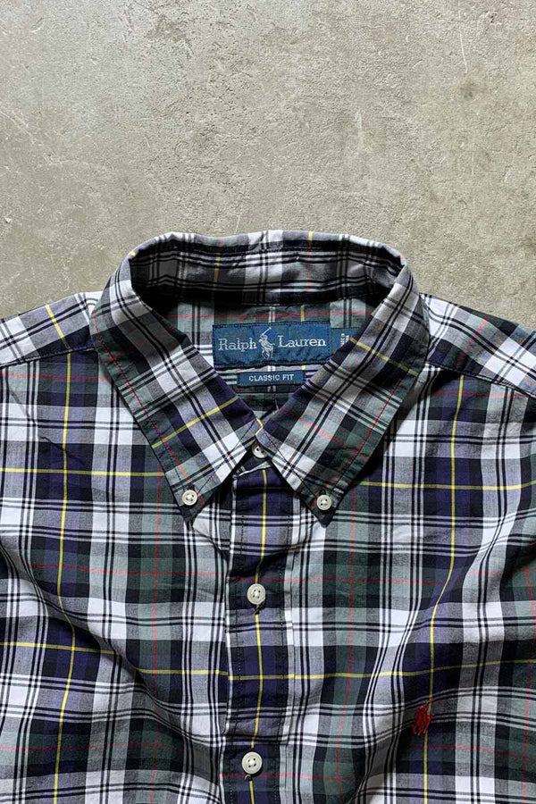90'S L/S B.D COTTON CHECK CLASSIC FIT SHIRT / GREEN [SIZE: L USED]