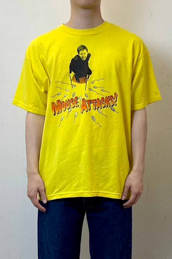 S/S MOUSE ATTACKS PRINT ADVERTISING T-SHIRT / YELLOW [SIZE: XL USED]