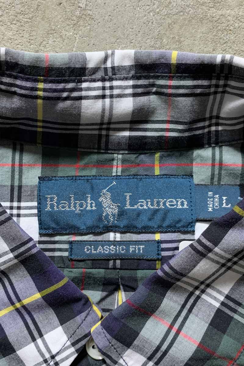 90'S L/S B.D COTTON CHECK CLASSIC FIT SHIRT / GREEN [SIZE: L USED]