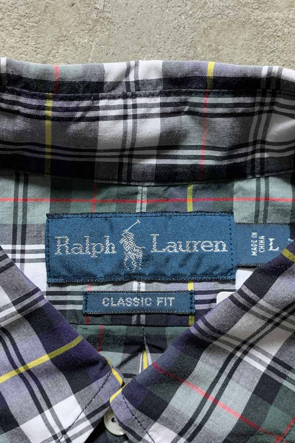 90'S L/S B.D COTTON CHECK CLASSIC FIT SHIRT / GREEN [SIZE: L USED]