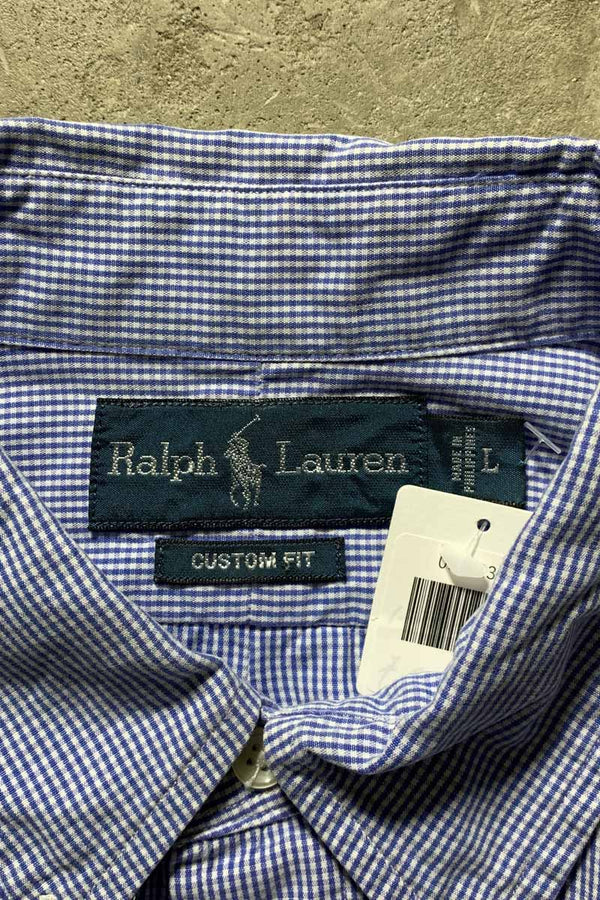 90'S L/S B.D COTTON GINGHAM CHECK CUSTOM FIT SHIRT / BLUE [SIZE: L USED]