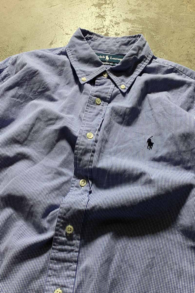 90'S L/S B.D COTTON GINGHAM CHECK CUSTOM FIT SHIRT / BLUE [SIZE: L USED]