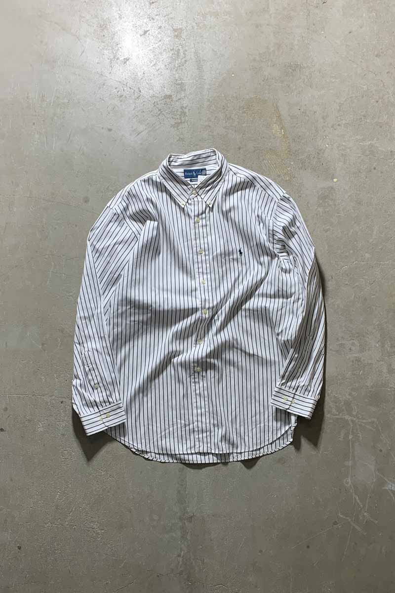 90'S L/S B.D STRIPE CLASSIC FIT SHIRT / WHITE / BLACK [SIZE: XL USED]