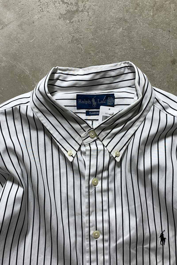 90'S L/S B.D STRIPE CLASSIC FIT SHIRT / WHITE / BLACK [SIZE: XL USED]