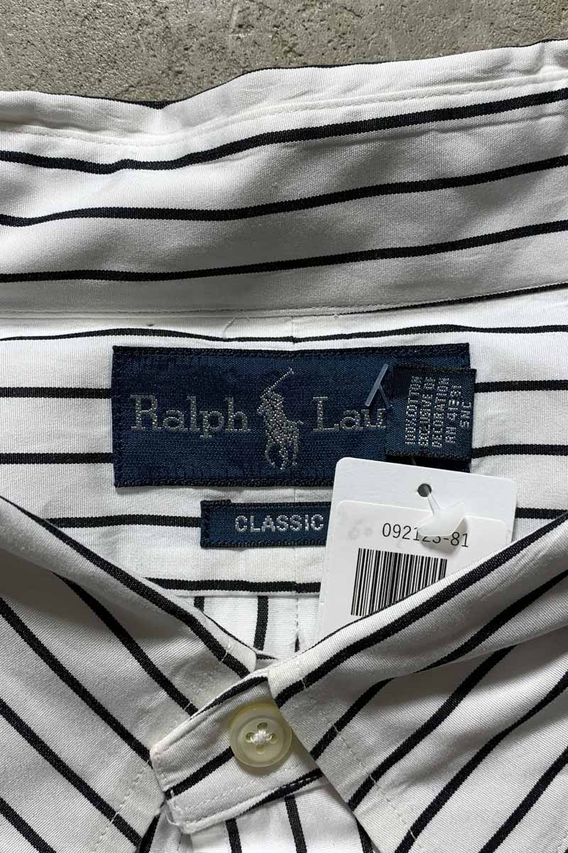 90'S L/S B.D STRIPE CLASSIC FIT SHIRT / WHITE / BLACK [SIZE: XL USED]