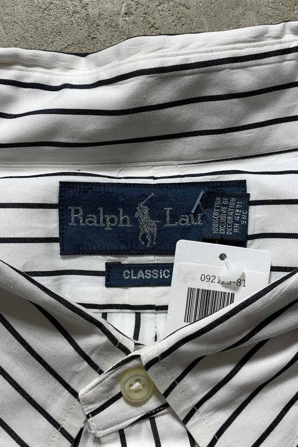 90'S L/S B.D STRIPE CLASSIC FIT SHIRT / WHITE / BLACK [SIZE: XL USED]