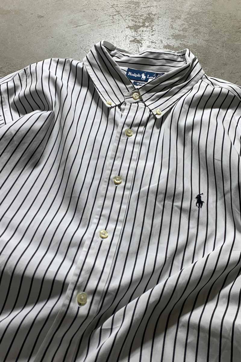 90'S L/S B.D STRIPE CLASSIC FIT SHIRT / WHITE / BLACK [SIZE: XL USED]