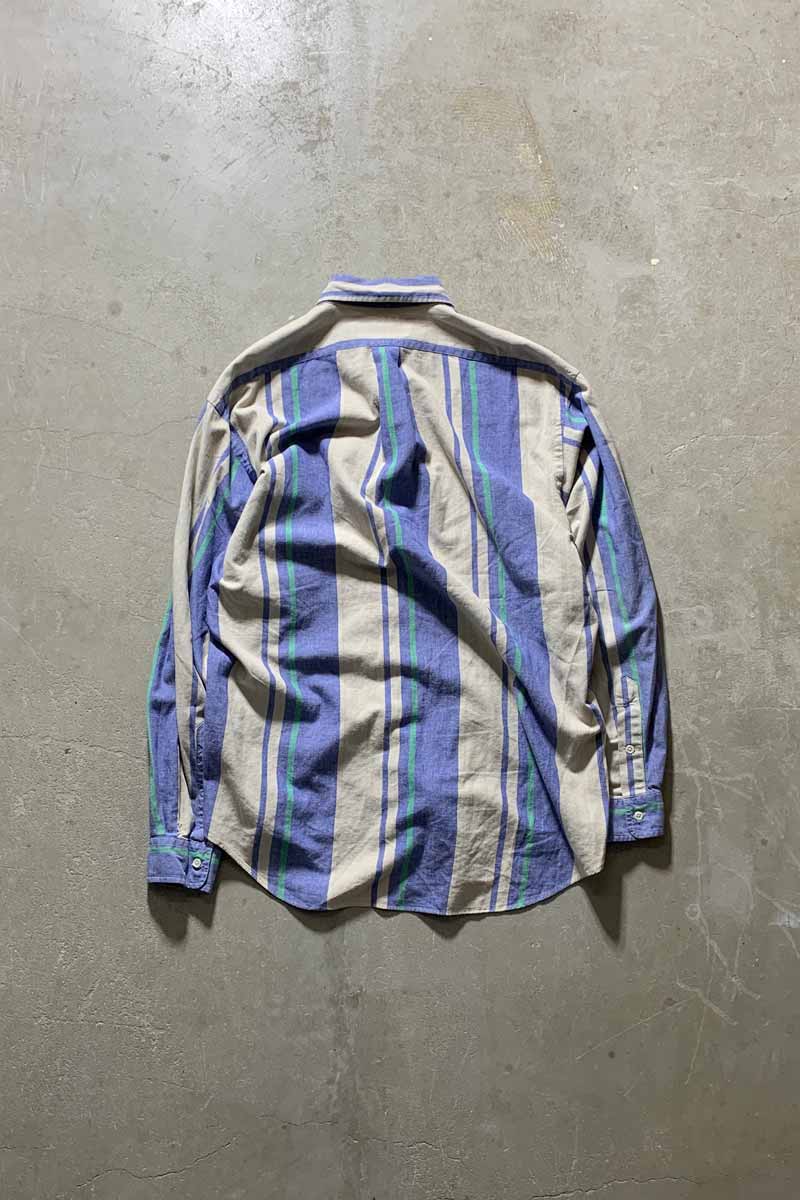 90'S L/S B.D STRIPE SHIRT / BLUE / BEIGE [SIZE: M USED]