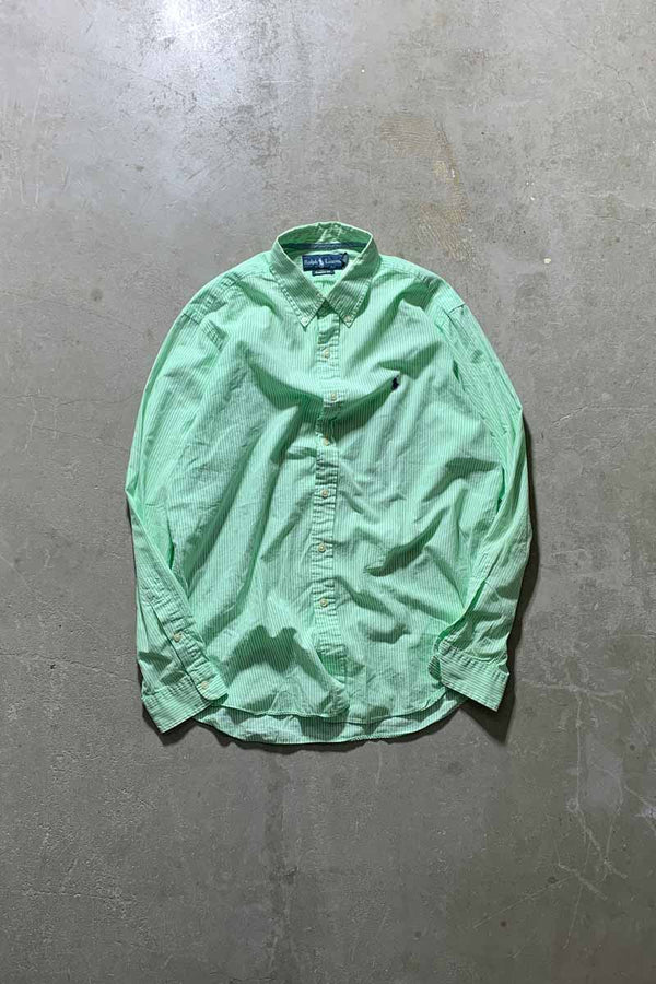 90'S L/S B.D STRIPE CLASSIC FIT SHIRT / WHITE / GREEN [SIZE: L USED]