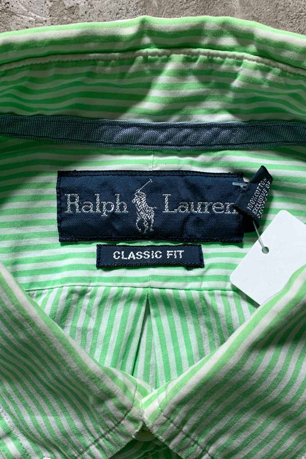 90'S L/S B.D STRIPE CLASSIC FIT SHIRT / WHITE / GREEN [SIZE: L USED]