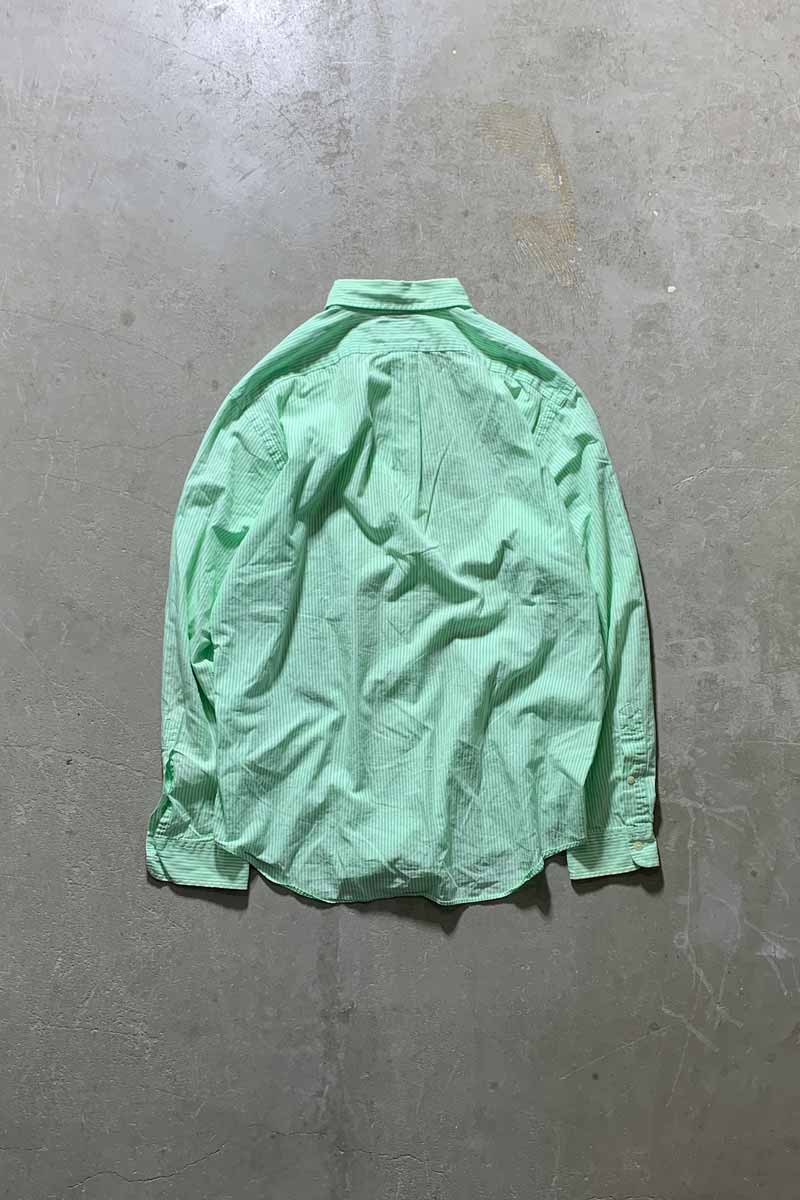 90'S L/S B.D STRIPE CLASSIC FIT SHIRT / WHITE / GREEN [SIZE: L USED]