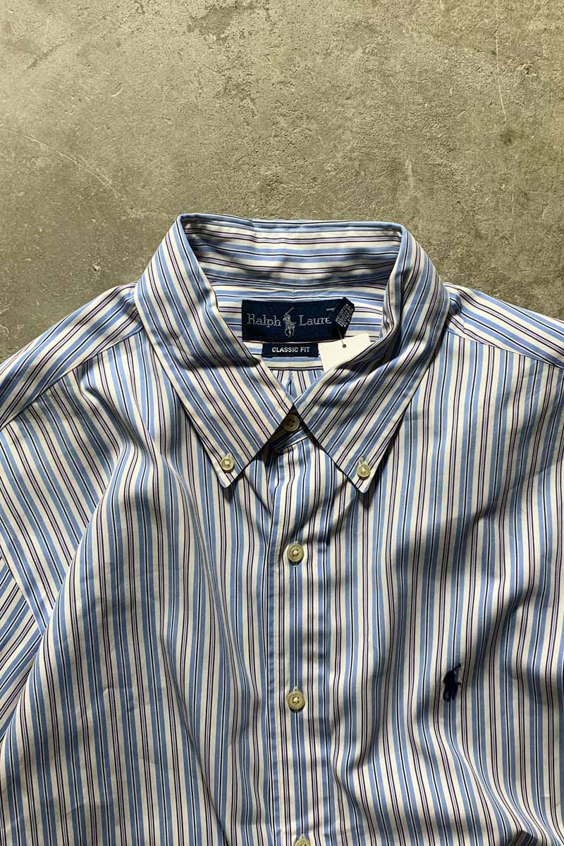 90'S L/S B.D STRIPE CLASSIC FIT SHIRT / BLUE / WHITE [SIZE: L USED]