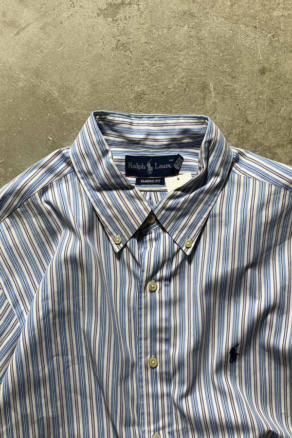 90'S L/S B.D STRIPE CLASSIC FIT SHIRT / BLUE / WHITE [SIZE: L USED]