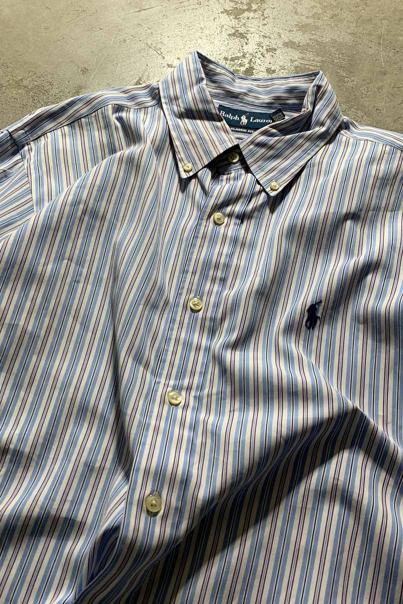 90'S L/S B.D STRIPE CLASSIC FIT SHIRT / BLUE / WHITE [SIZE: L USED]
