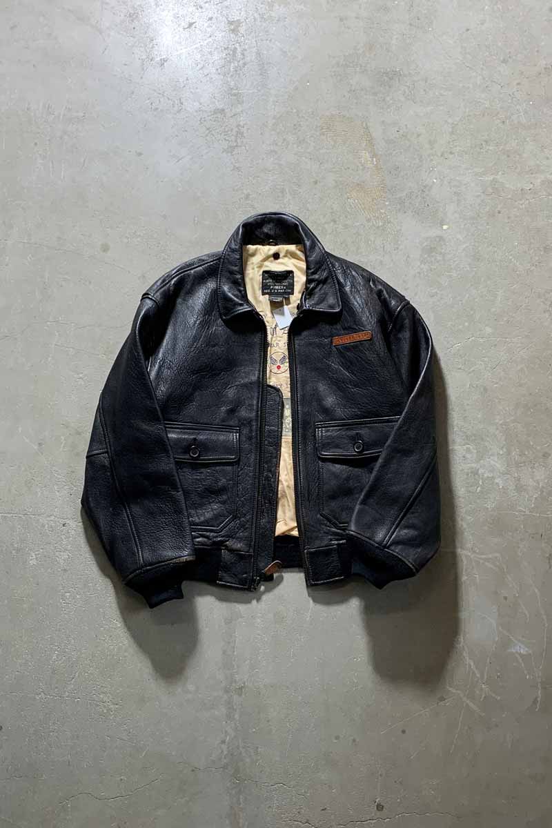 90'S G-1 FLIGHT LEATHER JACKET WITH CUSTOM LINER / BLACK [SIZE: M USED]