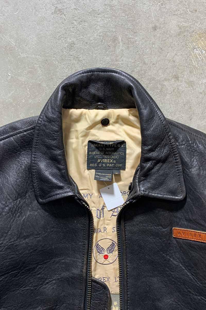 90'S G-1 FLIGHT LEATHER JACKET WITH CUSTOM LINER / BLACK [SIZE: M USED]