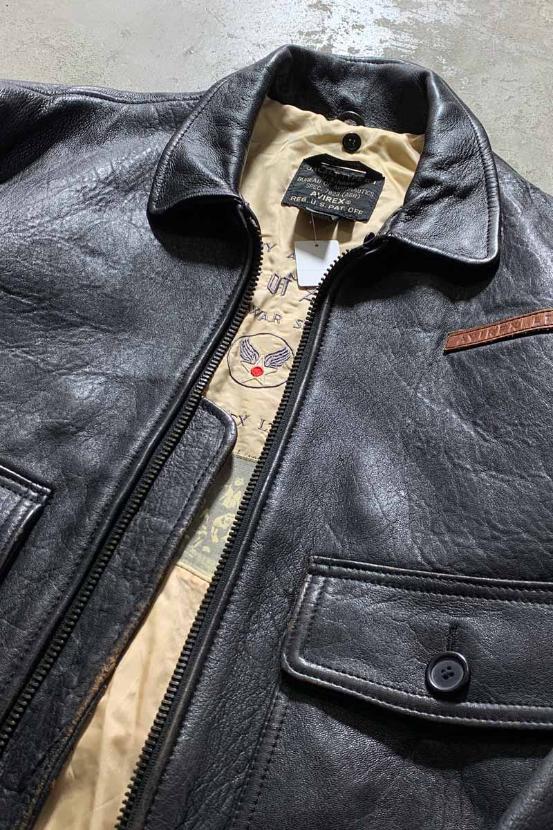 90'S G-1 FLIGHT LEATHER JACKET WITH CUSTOM LINER / BLACK [SIZE: M USED]