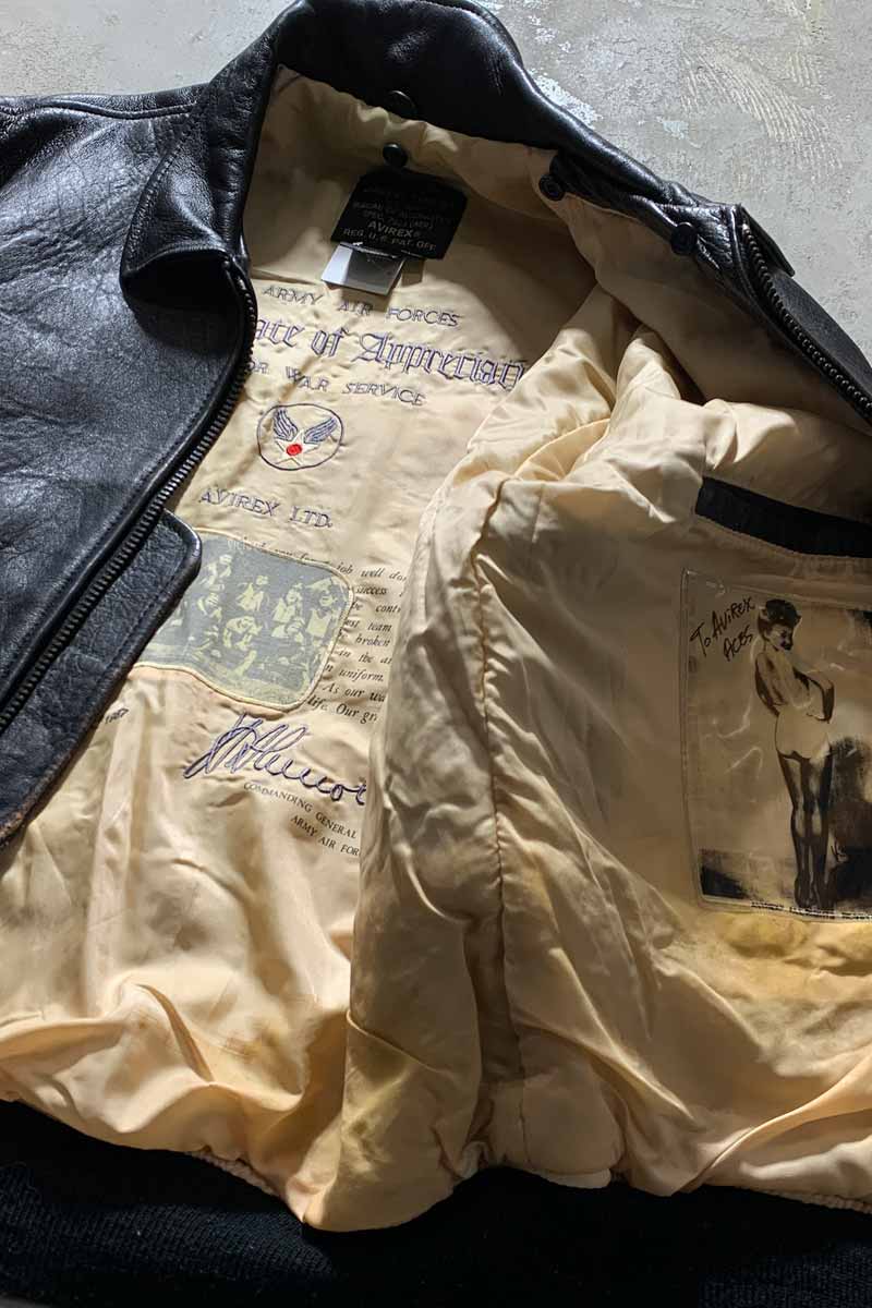 90'S G-1 FLIGHT LEATHER JACKET WITH CUSTOM LINER / BLACK [SIZE: M USED]